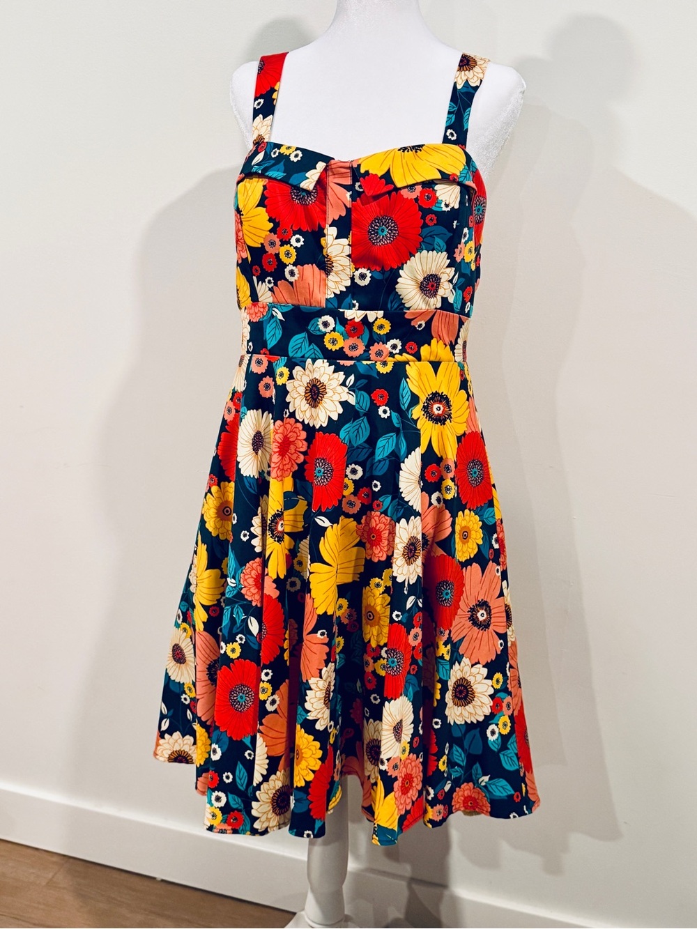 Eva Rose XL Retro Floral Fit & Flare Dress Cotton Stretch Rockabilly